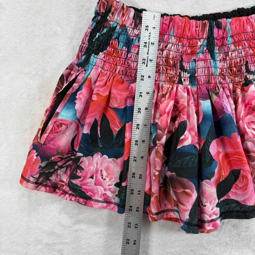 Lululemon Hot Hitter Skort Secret Garden Hot Pink Roses‎ Floral Smocked Waist 2